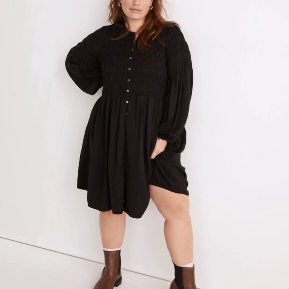 Madewell Button-Front Mini Dress - 1X - Black - Picture 2 of 7